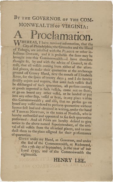 yellow fever 1793. governor was yellow fever,