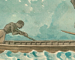 Three Slaves Steering a Bateau, 1798, Watercolor