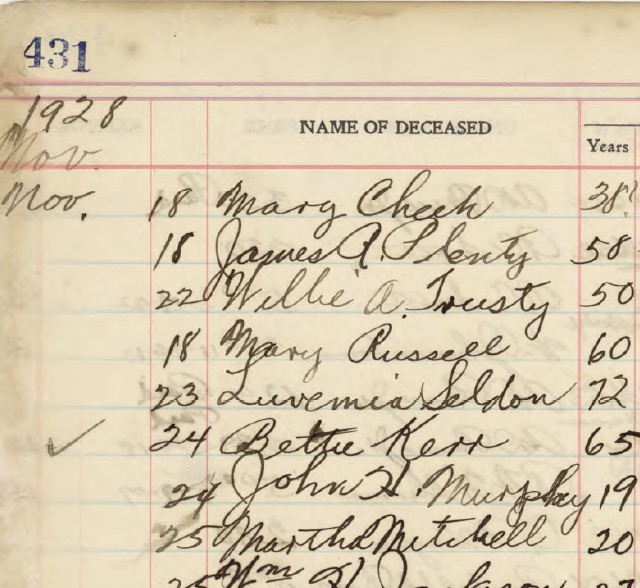 Evergreen Interment Ledger, 1926-1962. Evergreen and Woodland Cemeteries records, 1893-2016. Accession 52003 icon