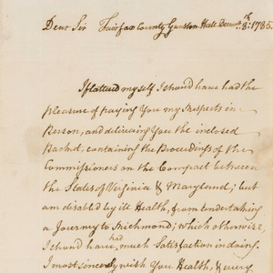 Letter, George Mason to Benjamin Harrison, 1785 December 8. George Mason Papers, 1775-1826, Accession 51818. icon