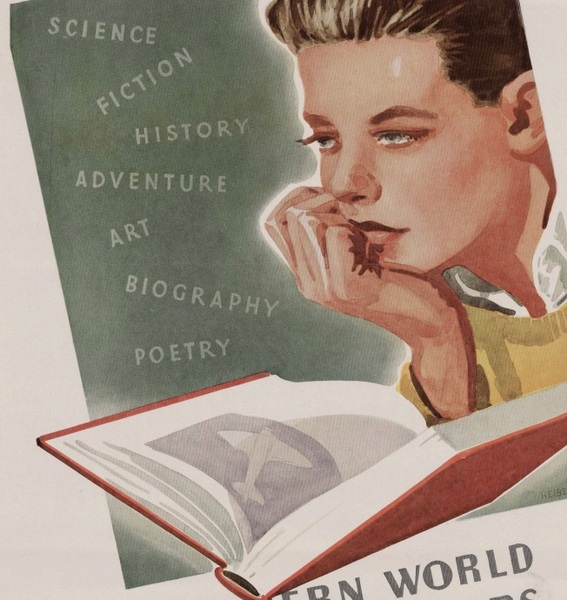 Reibel.  <i>_ Books to Grow on: the Modern World for Young Readers</i>. United States?: [publisher not identified], 1936. Reading & Libraries Poster Collection. icon