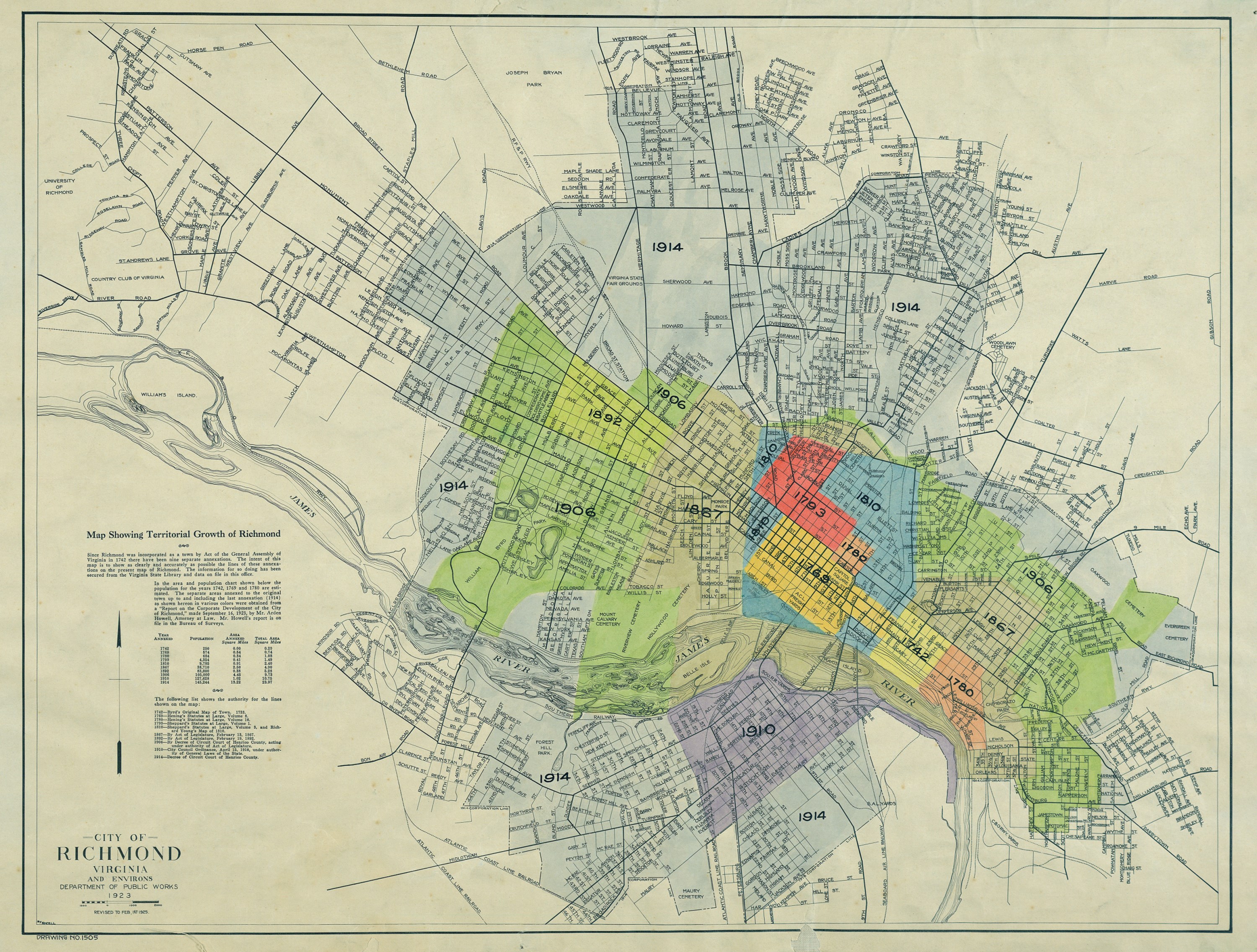Map Showing Territorial Growth of Richmond, Department of Public Works